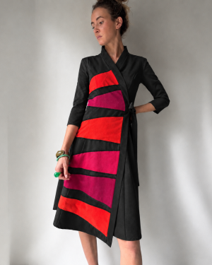 Rainbow Black Wrap dress