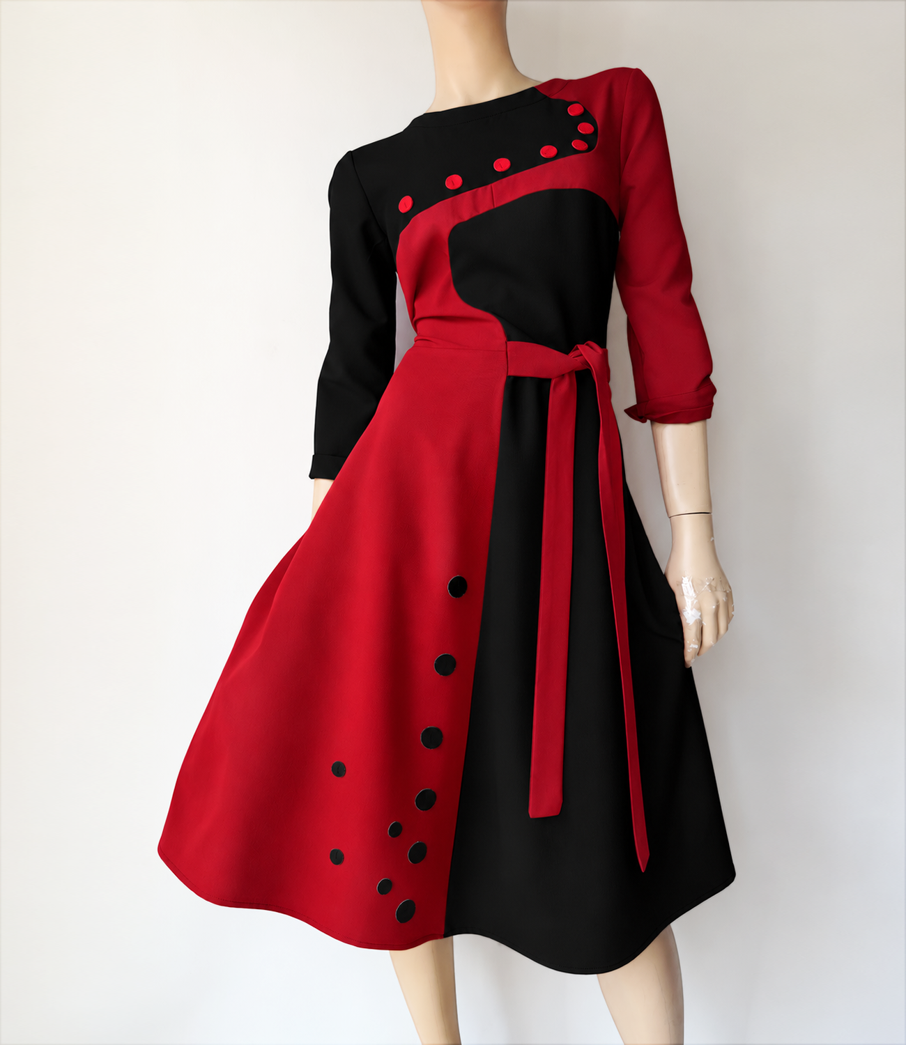 Flare Red and Black dress - Slika 4