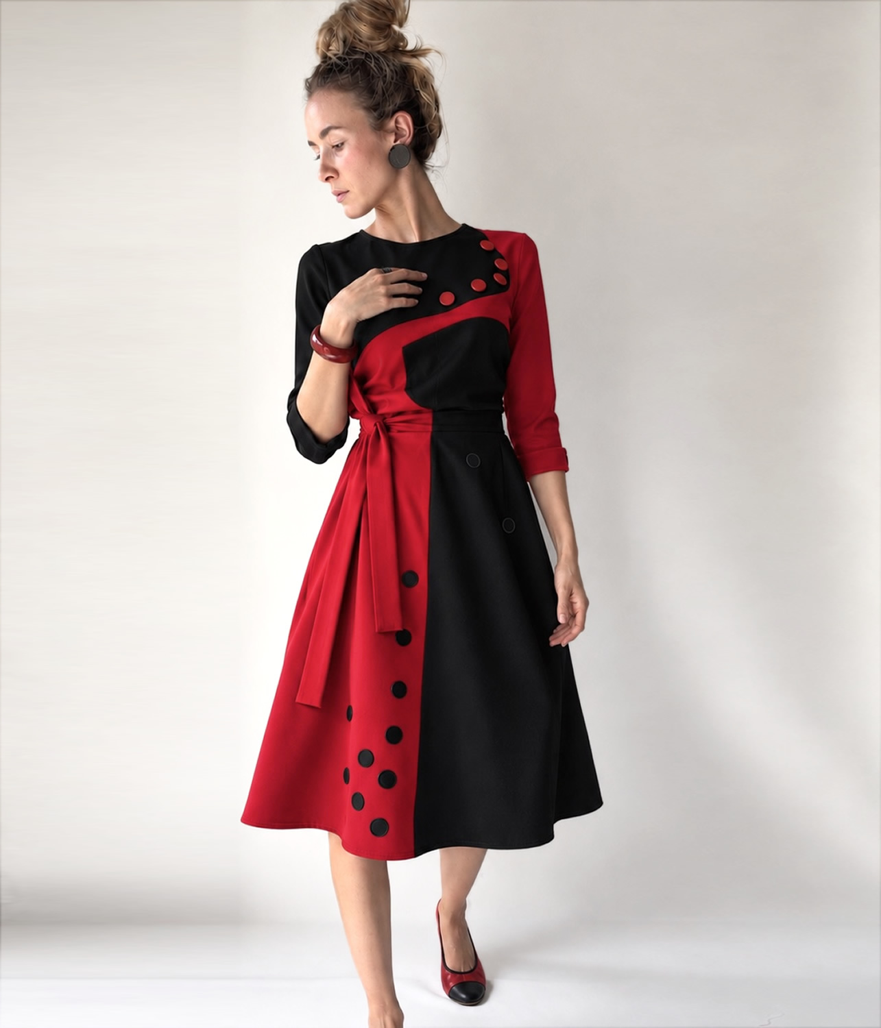 Flare Red and Black dress - Slika 5