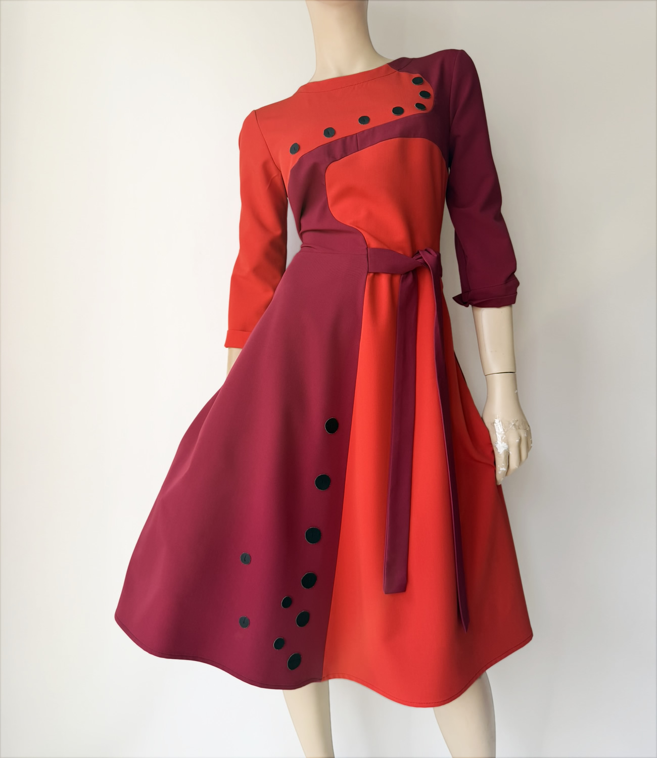 Flare Tangerine and Red dress - Slika 3